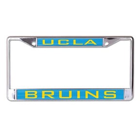 Front view of a USC Trojans license plate frame showcasing red and gold graphics with a chrome finish on a white background