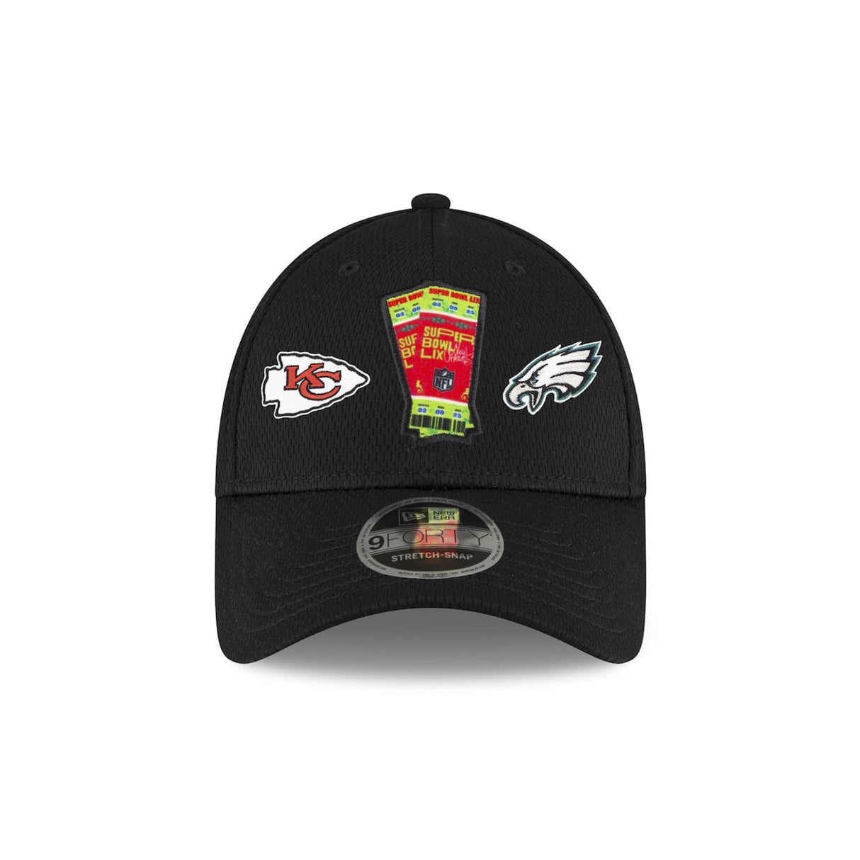 Super Bowl LIX Kansas City Chiefs vs. Philadelphia Eagles Black 9FORTY Stretch - Snap Hat - New Era - 