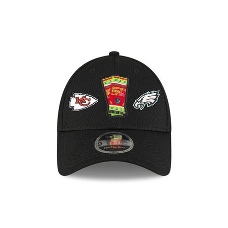 Super Bowl LIX Kansas City Chiefs vs. Philadelphia Eagles Black 9FORTY Stretch - Snap Hat - New Era - 