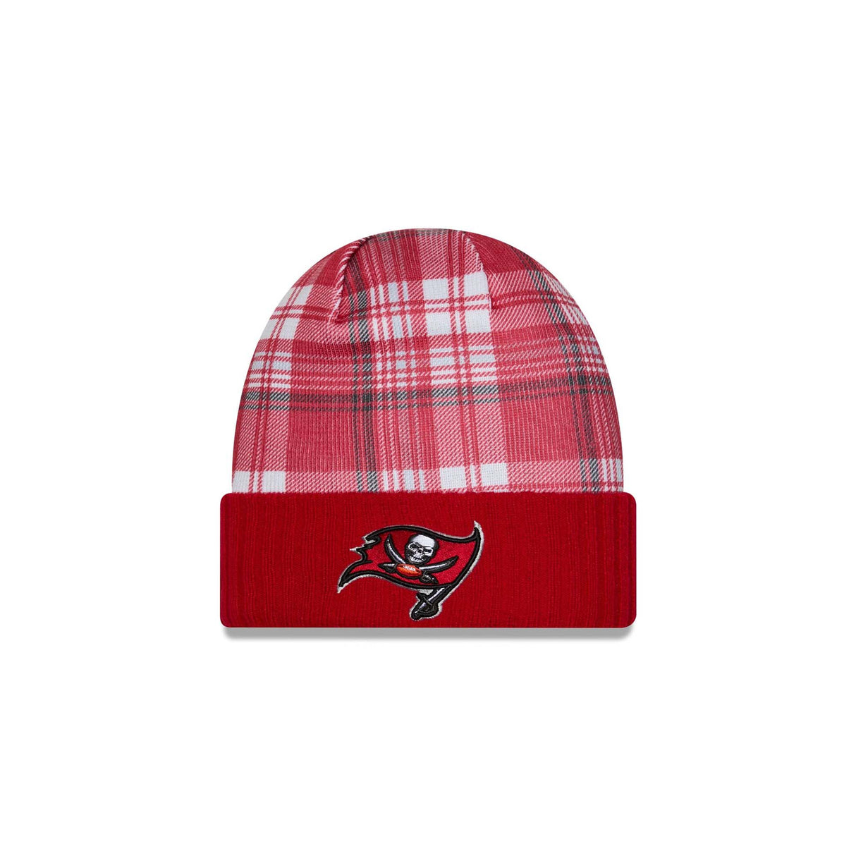 Tampa Bay Buccaneers Red Plaid Statement Beanie Cuffed Knit Hat - New Era - 