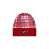 Tampa Bay Buccaneers Red Plaid Statement Beanie Cuffed Knit Hat - New Era - 