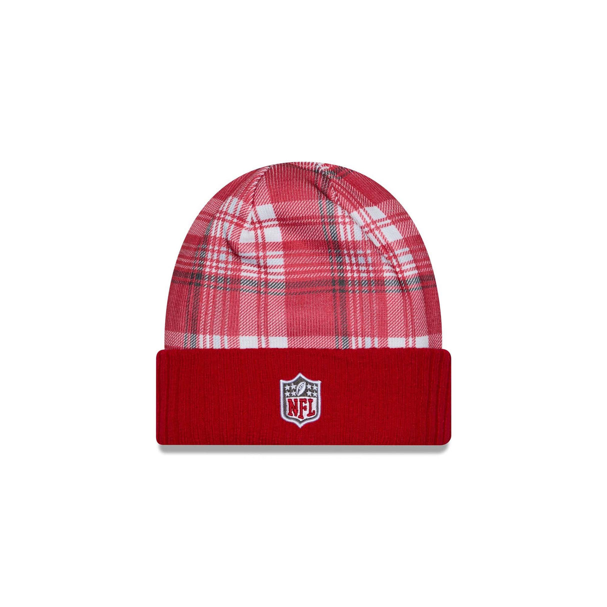 Tampa Bay Buccaneers Red Plaid Statement Beanie Cuffed Knit Hat - New Era - 
