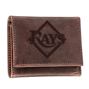 Tampa Bay Rays Tri - Fold Wallet Brown 100% Genuine Leather - EG Collective - 801946416494