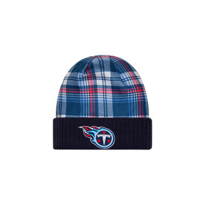 Tennessee Titans Navy Plaid Statement Beanie Cuffed Knit Hat - New Era - 