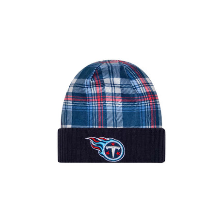 Tennessee Titans Navy Plaid Statement Beanie Cuffed Knit Hat - New Era - 