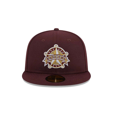 Texas Rangers Cooperstown Collection Metallic Gold Logo Maroon 59FIFTY Fitted Hat - New Era - 23863842212