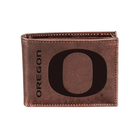 University of Oregon, Bi - Fold Wallet, Brown, CH, 100% Genuine Leather - EG Collective - 801946342571