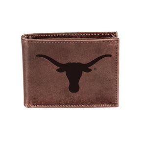 University of Texas, Bi - Fold Wallet, Brown, CH, 100% Genuine Leather - EG Collective - 801946051695