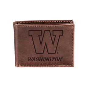 University of Washington, Bi - Fold Wallet, Brown, CH, 100% Genuine Leather - EG Collective - 801946342410