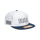 USA Soccer Ol English Home Script White Snapback Hat - Fan Ink - 150150171903