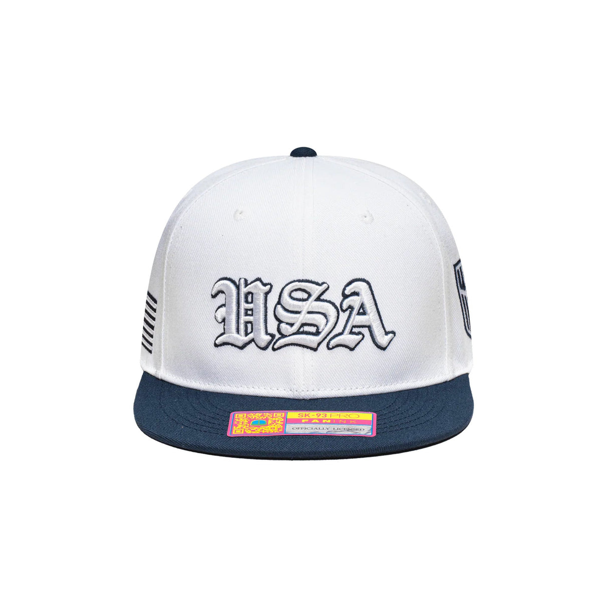 USA Soccer Ol English Home Script White Snapback Hat - Fan Ink - 150150171903