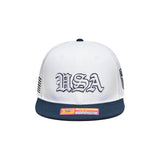 USA Soccer Ol English Home Script White Snapback Hat - Fan Ink - 150150171903