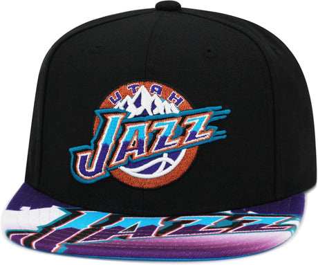 Utah Jazz Black/Purple Script Brim Snapback Hat - Mitchell & Ness - 