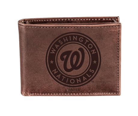 Washington Nationals Bi-Fold Wallet Brown 100% Genuine Leather - EG Collective - 801946415275