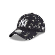 Three-quarter view of New York Yankees 9TWENTY adjustable hat showcasing white logo and floral butterfly pattern