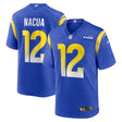Youth Los Angeles Rams Puka Nacua royal Nike Game Player jersey featuring bold team colors and player number 12.