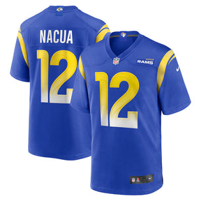 Youth Los Angeles Rams Puka Nacua royal Nike Game Player jersey featuring bold team colors and player number 12.